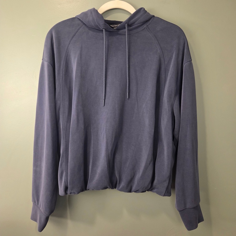Athleta Women's Seasoft Bubble Hem Hoodie Navy Blue Size S Active Casual Relaxed